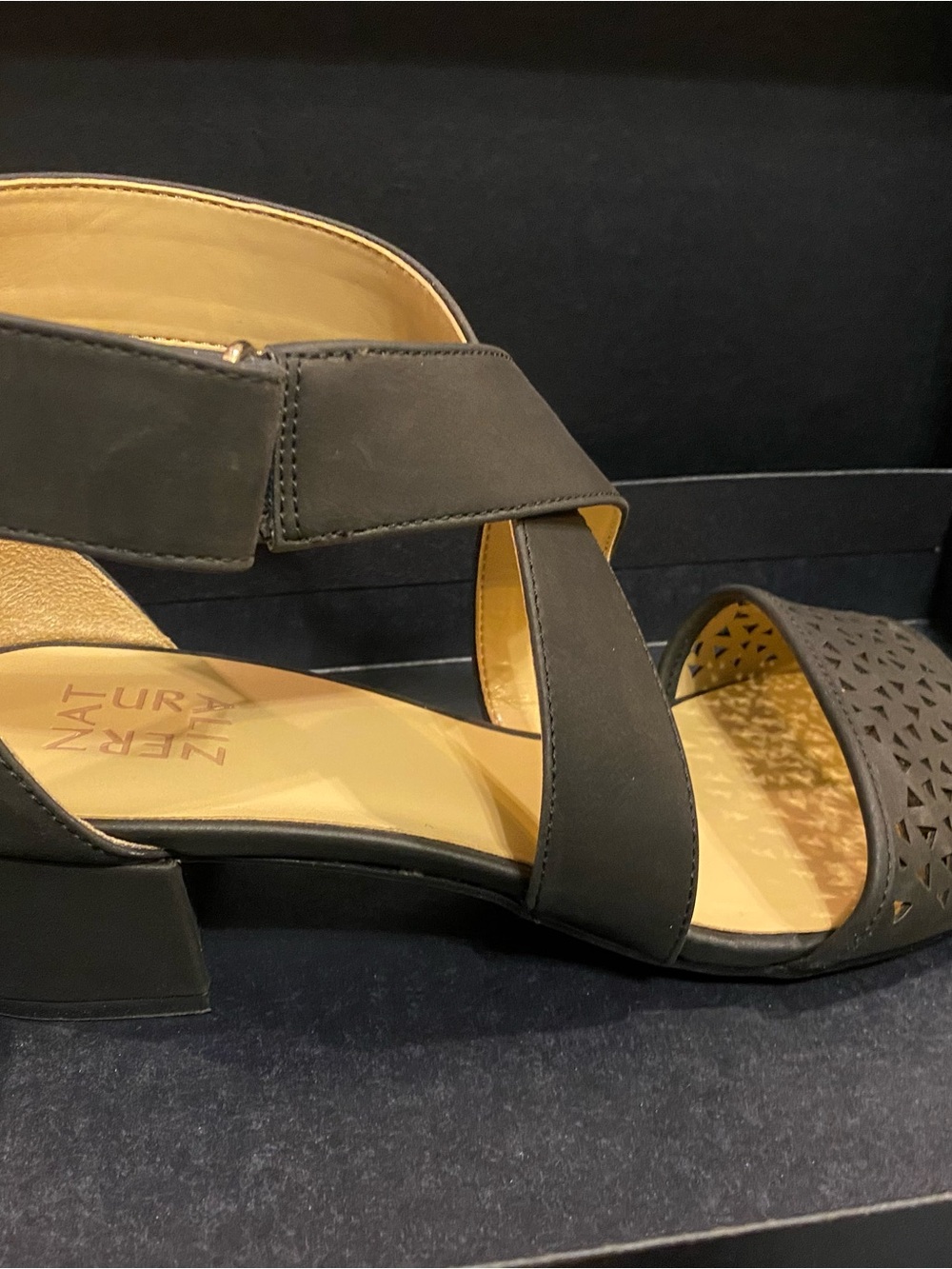 Naturalizer Black Crisscross Low Block Heel Sandal